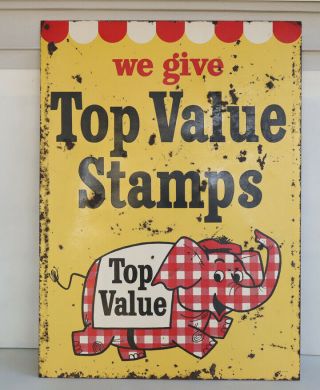 1950s Heavy Top Value Stamps 2 Sided Sign With Toppie The Elephant