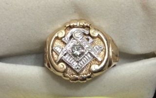 Vintage Masonic Blue Lodge Diamond Ring Size 12 1/2