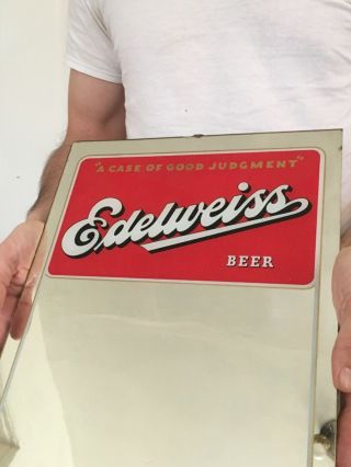 Vtg Antique Edelweiss Beer Advertising Beer Glass Mirror Bar Sign Chicago Co. 2