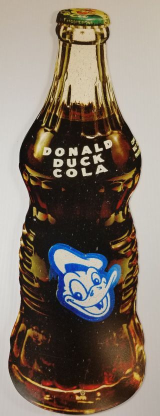 Donald Duck Cola Soda Pop Drink Bottle Shaped Heavy Duty Metal Adv Store Sign