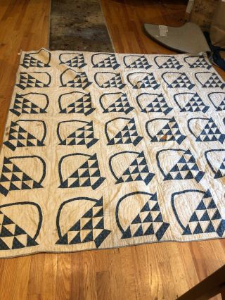 Vintage Blue And White Quilt Maybasket Pattern - 73x75.  5 