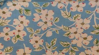 Vintage Feedsack Sky Blue With White Red Green Flowers Measures 49 By 37