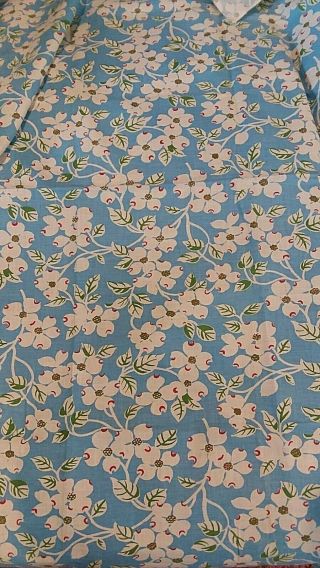Vintage Feedsack Sky Blue with White Red Green Flowers measures 49 by 37 2