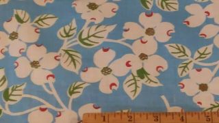 Vintage Feedsack Sky Blue with White Red Green Flowers measures 49 by 37 3