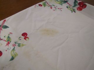 VTG Red Cherries Pattern Cotton Tablecloth with Mathcing Napkins (4) 3