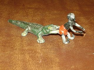 Antique Lead Figure Of Alligator Biting Boy Black Americana Germany