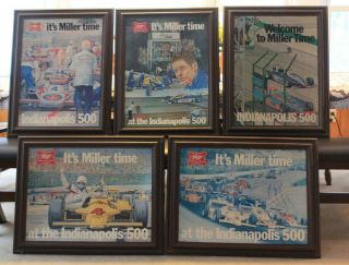 5 Vintage Indianapolis 500 Miller High Life Beer Advertising Bar Signs 1979 - 83