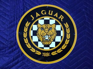 Vintage Jaguar Car Dealer Porcelain Sign Gas Oil Service Station Pump Plate
