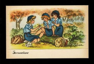 Idrac " Girl Scout First Aid " 1940 Boy Scout & Girl Scout Card Postcard