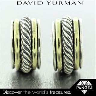 David Yurman 925 Sterling Silver & 14k Yellow Gold 3/4 Cable Hoop Earrings 10mm