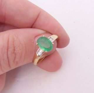 14ct Gold Emerald Diamond Ring,  Art Deco Design Baguette Cut