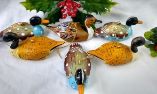 Vintage Christmas Ornament Duck Decoys Set Of 6 Wildlife Birds Macau China