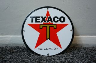 Vintage Texaco Gasoline Porcelain Sign Gas Oil Metal Service Station Pump Plate