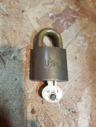Vintage Usn U.  S.  N.  Navy Military Padlock,  Corbin Lock Co W/ Key