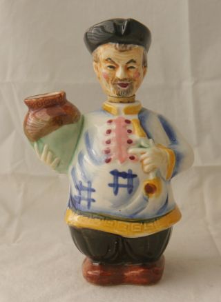 Vintage Hand Painted Drunken Chinese Man Figural Decanter.  Kitsch Barware Japan