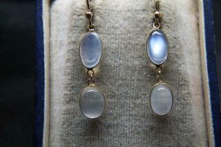 Finest Antique Edwardian Art Deco Silver Gilt & Moonstone Earrings