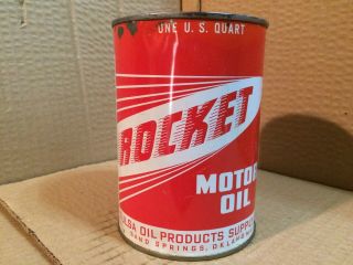 Vintage Rocket Motor Oil Can Metal Full Tulsa Oil Company Mobil Sinclair Conoco