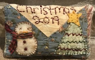 Primitive Christmas 2019 Shelf Pillow - Made From Vintage Quilt