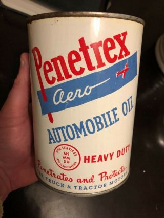 Vintage 1 Quart Penetrex Sae 10w - 20w - 30 Motor Oil Can - - Nm