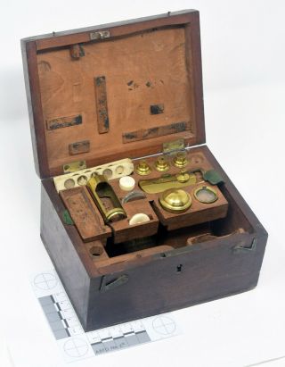 Antique Brass William Harris & Co Microscope Case And Accessories,  Early 19th C.