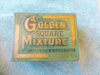 Very Scarce - - " Golden Square " Mixture Square Corner Tobacco Tin
