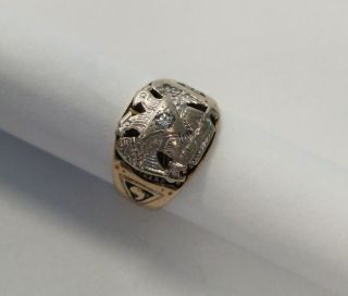 14k Yellow & White Gold Diamond Double Eagle 32 Degree Masonic Ring Size 10