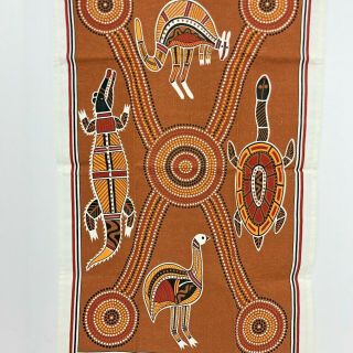 Vintage Aboriginal Art Tea Towel Screen Print Australia By Elias
