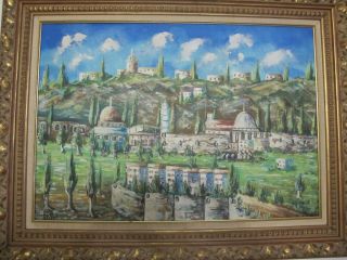 Vtg Art Oil Painting On Canvas Israel Jerusalem Landscape Artist Signed