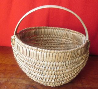 Antique Primitive 8 " Splint Oak Buttocks Egg Gathering Basket Virginia Made