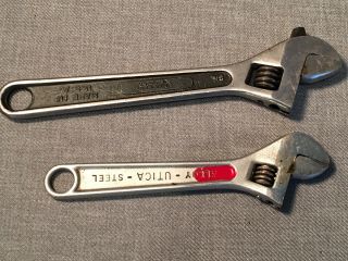 2 - Vintage Utica Tools Adjustable Wrenches 8 " And 6 " - Made In Usa