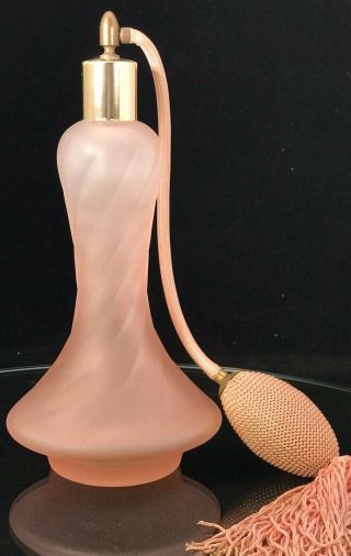 Vintage Art Deco Style Pink Opalescent Glass Perfume Atomizer Bottle Tall 8 " Tall
