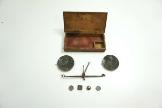 Antique Morgan Brothers Pharmacist Apothecary Small Scale With Wooden Box
