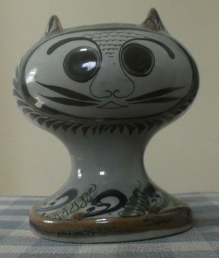 Signed Ke Mexico Ken Edwards Pottery Cat Candle Holder Mexican Art