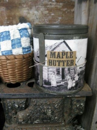 Early Antique Pantry Tin Old Photo Print Maple Butter W Tin Toy Knife