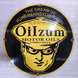 Oilzum Motor Oil 30 Inches Round Vintage Enamel Sign