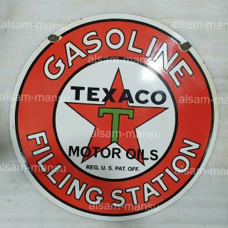 Texaco Gasoline Filling Station 2 Sided 24 Inches Round Vintage Enamel Sign