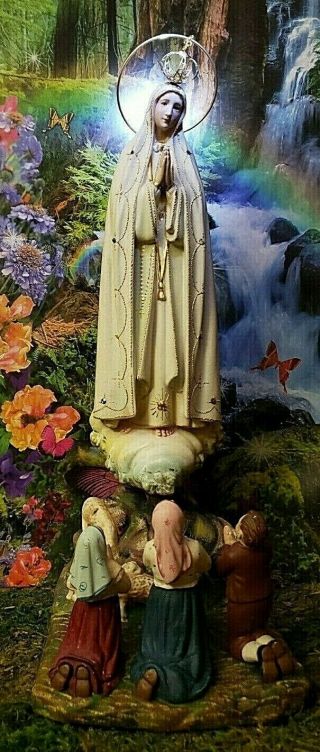 Vintage Porcelain Glass Eyes Virgin Mary Our Lady Of Fatima Religious Statue