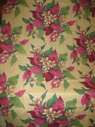 Vintage Washfast Tropical Fabric - 35 " X 2 Yards - Beige W/ Maroon & Tan Flowers