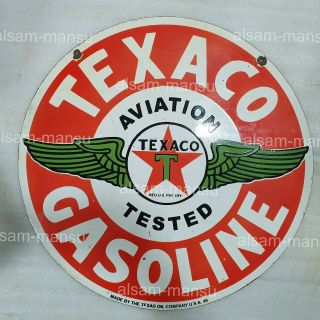 Texaco Aviation 2 Sided 24 Inches Round Vintage Enamel Sign