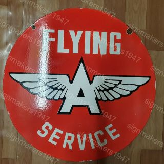 Flying A Service 2 Sided Vintage Porcelain Sign 24 Inches Round