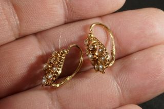 ANTIQUE FRENCH VICTORIAN 18K GOLD ROSE CUT DIAMONDS AND PEARLS EARRINGS 3