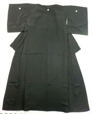 Japanese Vintage Kimono,  Silk,  Black,  Family Crest N081514
