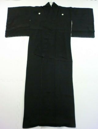 Japanese Vintage Kimono,  SILK,  Black,  Family Crest N081514 3