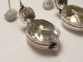 Lovely Antique Georgian Silver Closed Back Foiled Paste Dangle Drop Earrings 2