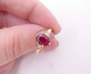 18ct Gold Ruby Diamond Ring,  Art Deco Design 3 Stone