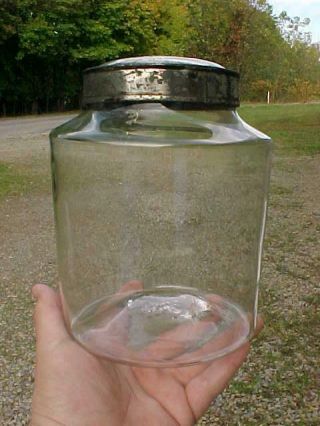 Antique Apothecary Jar Hand Blown Glass Pontil Mark Tin Lid