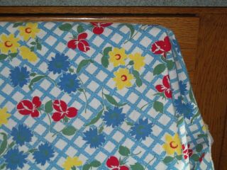 Vintage Feed Sack Flour / Sugar Bag Bright Red Blue Yellow Flowers Trellis 2a
