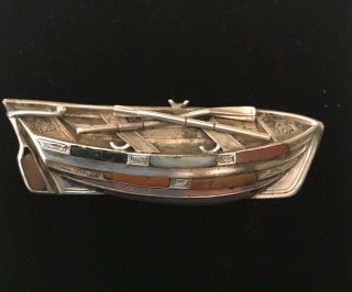 Unusual Antique Victorian Scottish Silver Agate Brooch Of A Rowing Boat
