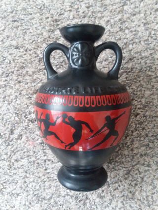 Vintage Allstate Life Olympics 1968 Greek Style Black And Red Amphora Urn Vase