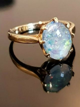 Victorian Antique Black Opal Solitaire 9ct Gold Ring Size M